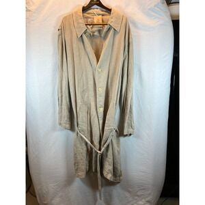 ARMANI J Mens XL Linen Blend Long Sleeve Button Front Belted Chore Jacket Beige